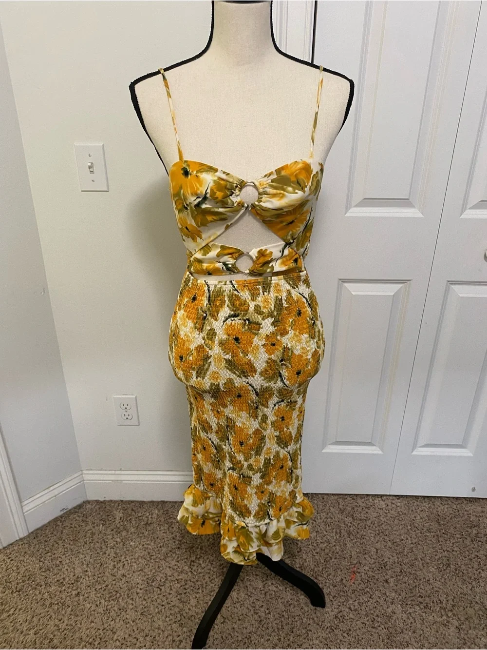 All About May Smocked Floral Cut Outs MIDI Dress